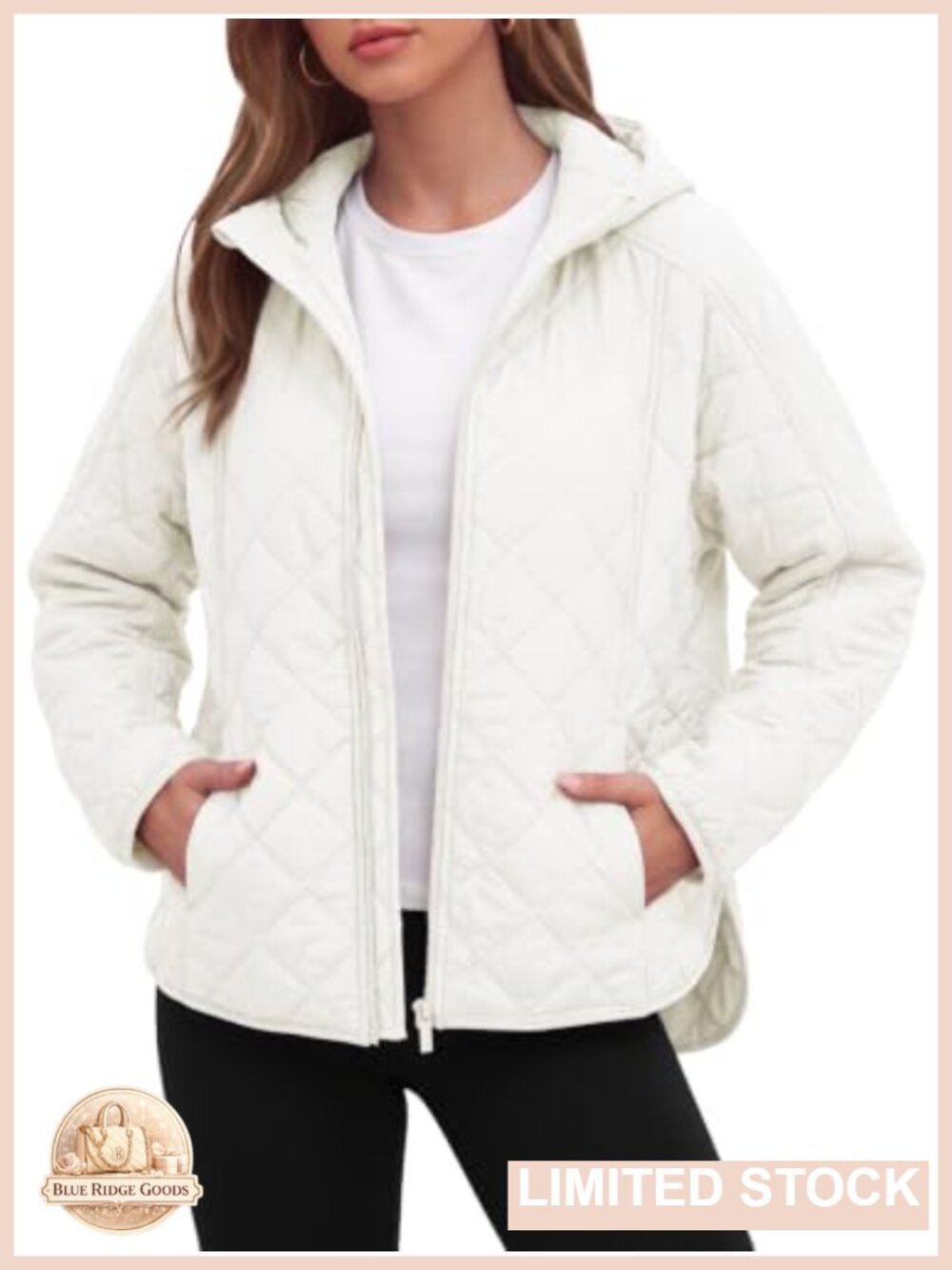Women's Quilted Lightweight Hooded Jacket Full Zip Warm Winter Coat